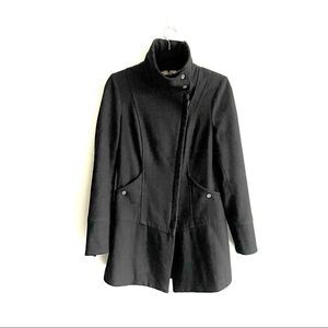 STEVE MADDEN Wool Winter Coat Asymmetrical Zip Black S